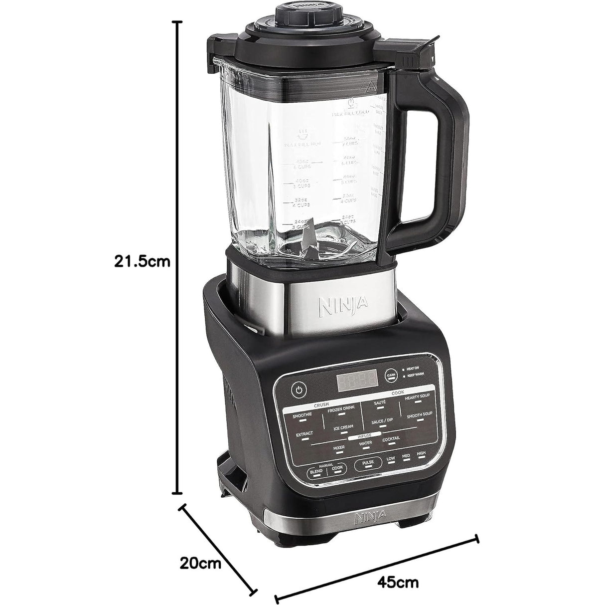 Ninja HB150 Foodi Blender & Soup Maker, 10 Auto-iQ Programs, 1.7L Glass Jug, Hot & Cold Blender, Cleaning Program 1000W