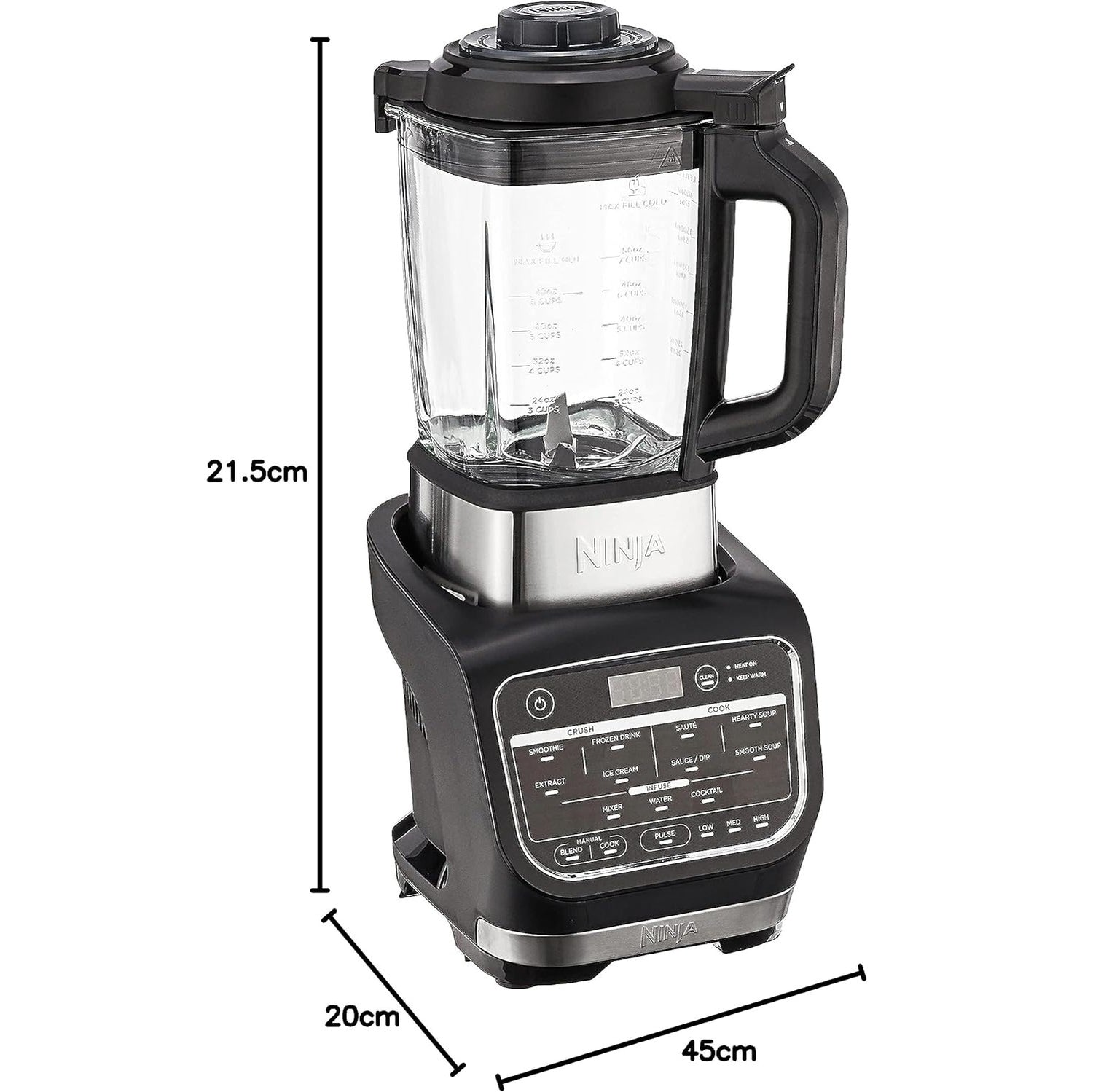 Ninja HB150 Foodi Blender & Soup Maker, 10 Auto-iQ Programs, 1.7L Glass Jug, Hot & Cold Blender, Cleaning Program 1000W
