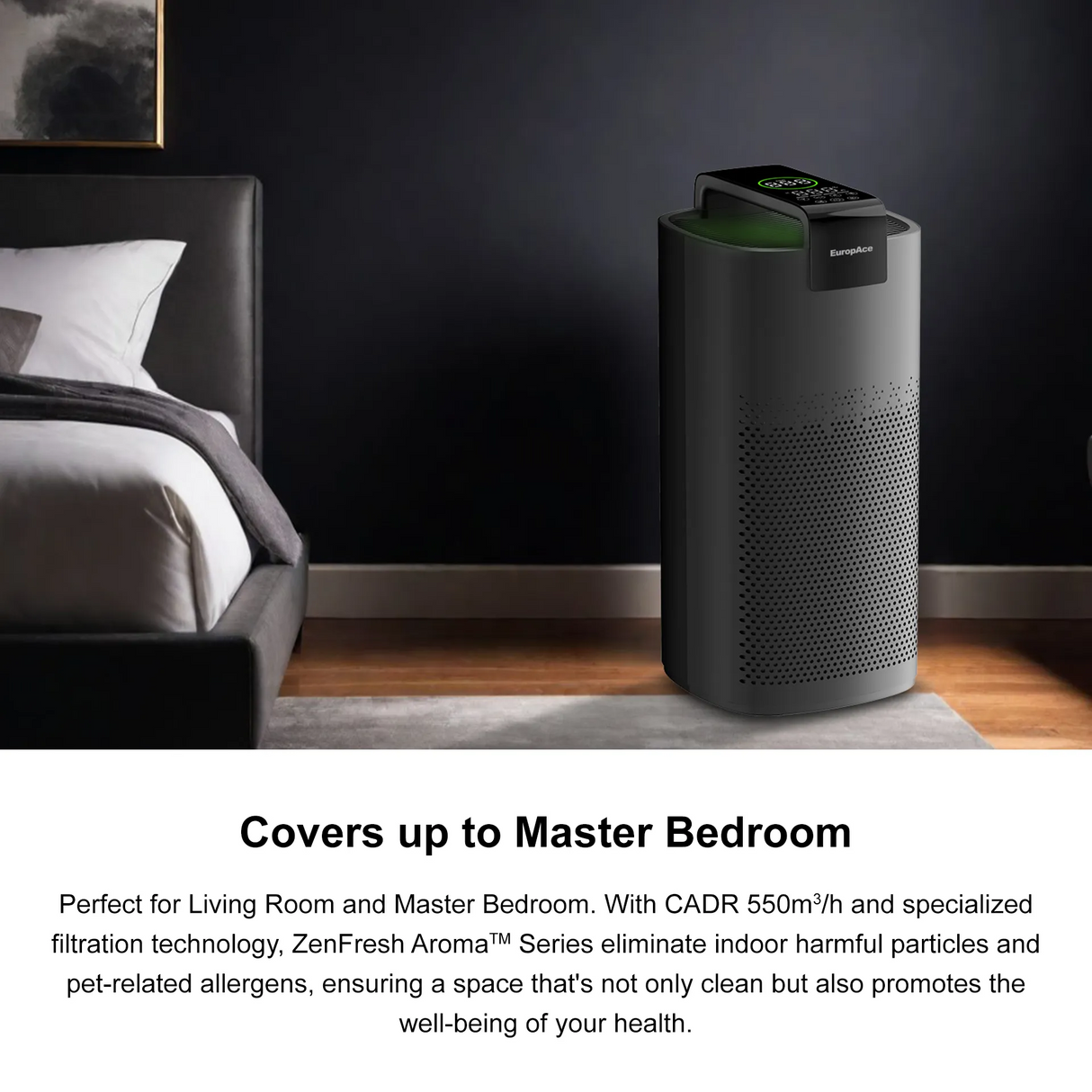 Europace EPU6550DMG Air Purifier ZenFresh Aroma Series (105sqm, CADR 550), Metallic Grey, Ioniser, Smart WiFi