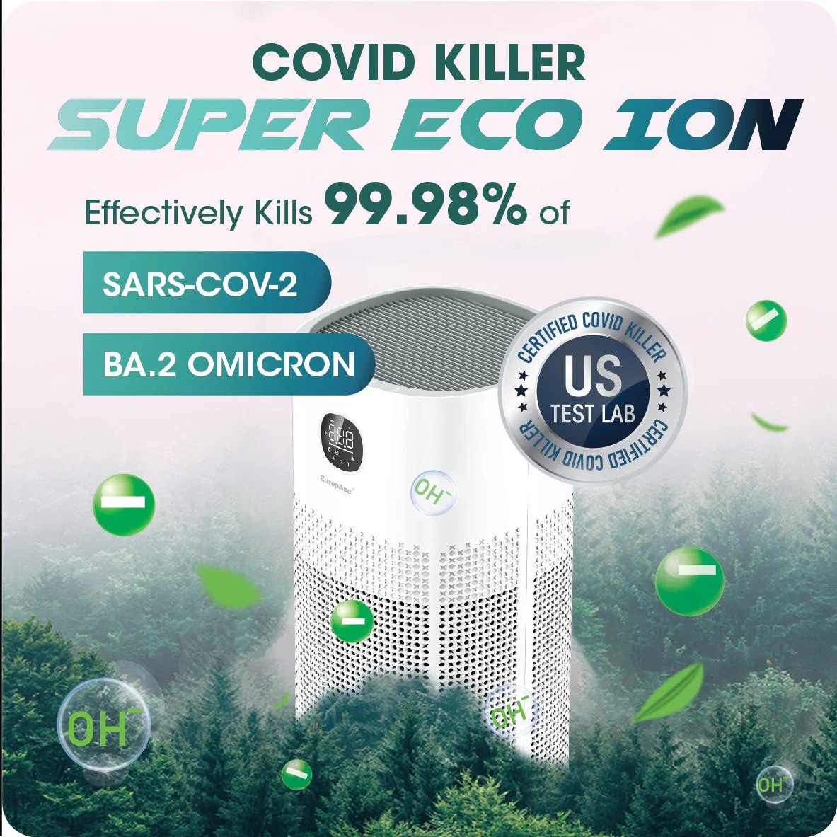 Europace EPU5530B VirusPro Series Air Purifier | 99.98% Virus Remover Tested by US Lab, Super Eco Ion Technology, 680sqft