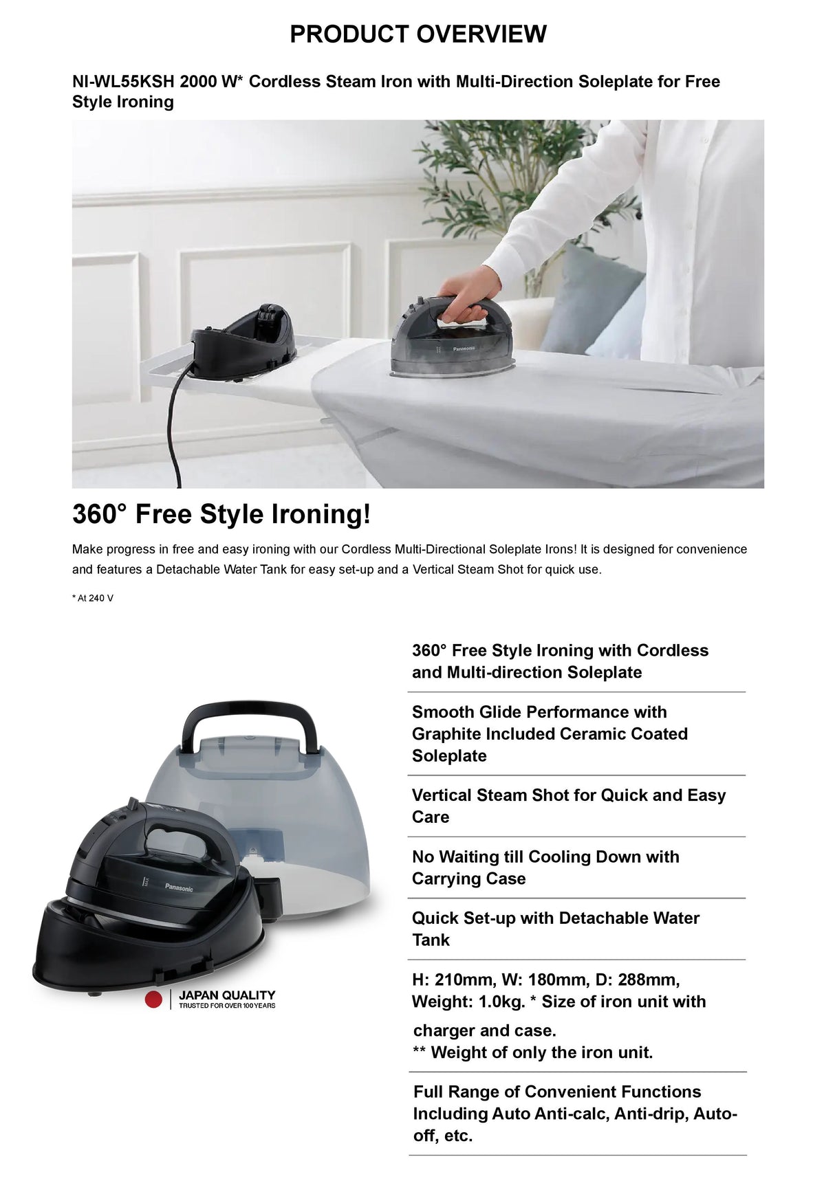 Panasonic NI-WL55KSH Cordless Steam Iron 2000W (Black)