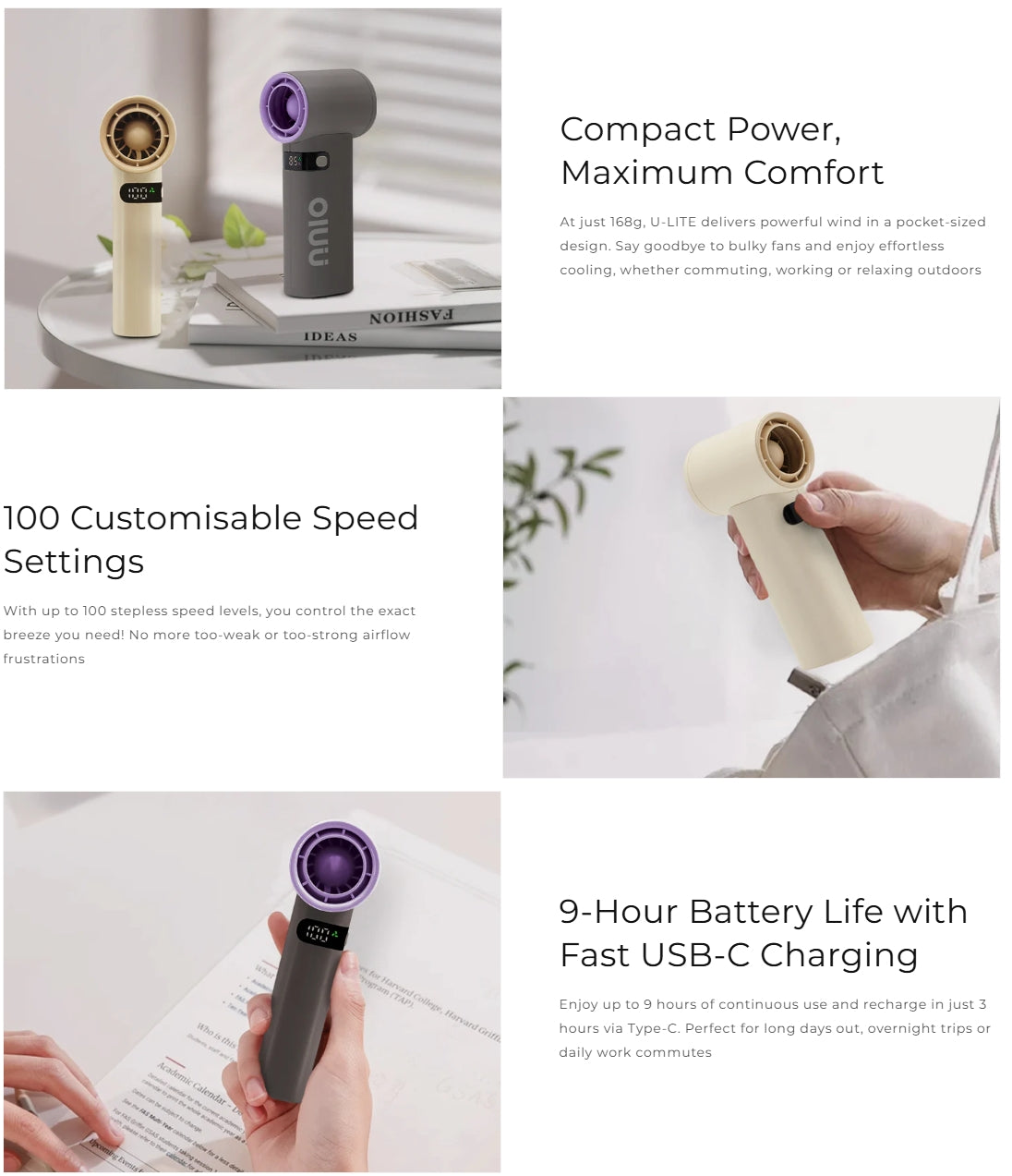 NNIO U-LITE High Speed Portable Handheld Fan 5W | Pocket Size | Easy to carry - 2 Colors Options Available