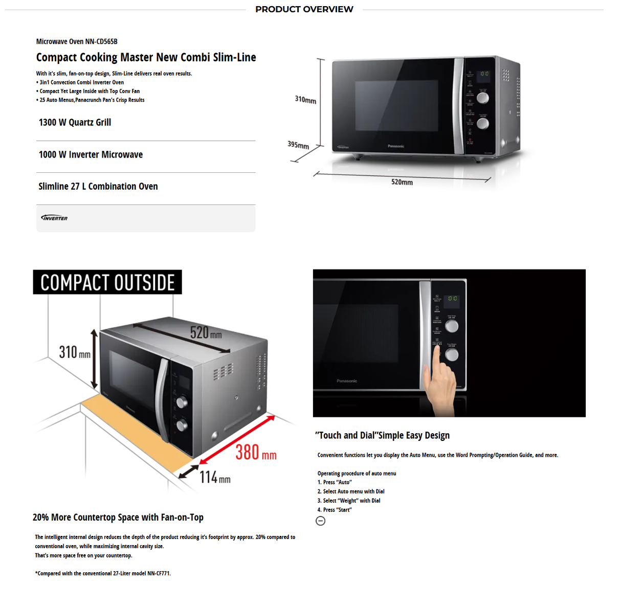 Panasonic NN-CD565B Microwave + Convection Oven 27L