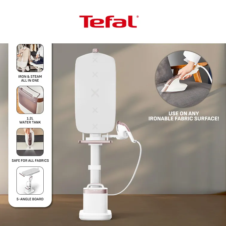 Tefal QT1811 IXEO Vision All-in-One Steaming Ironing Solution Garment Steamer - 5 Angle Tilt Board, No Burns