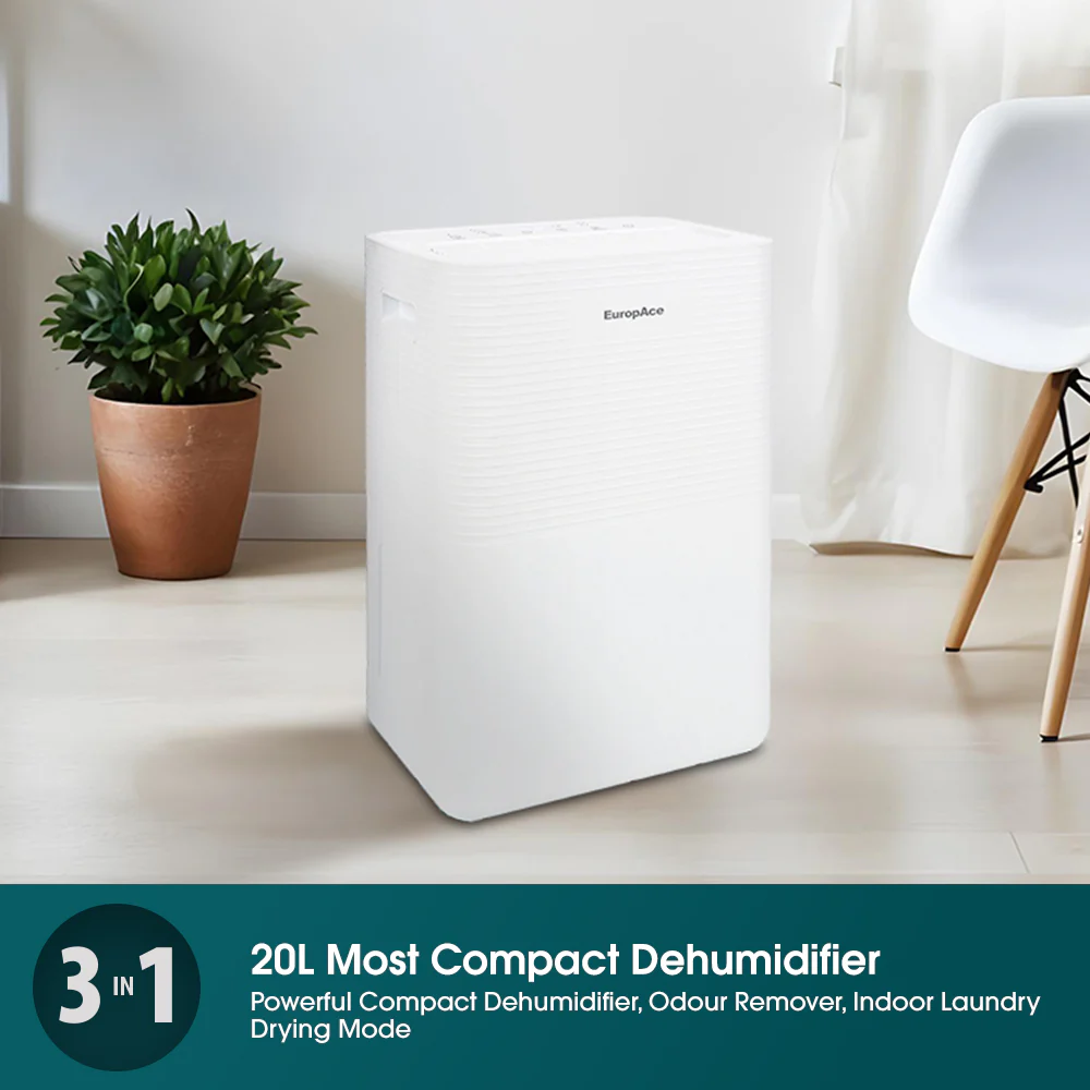 Europace EDH3200DWH Most Compact Dehumidifier + Odour Remover + Laundry Dryer (3-in-1) - 20L