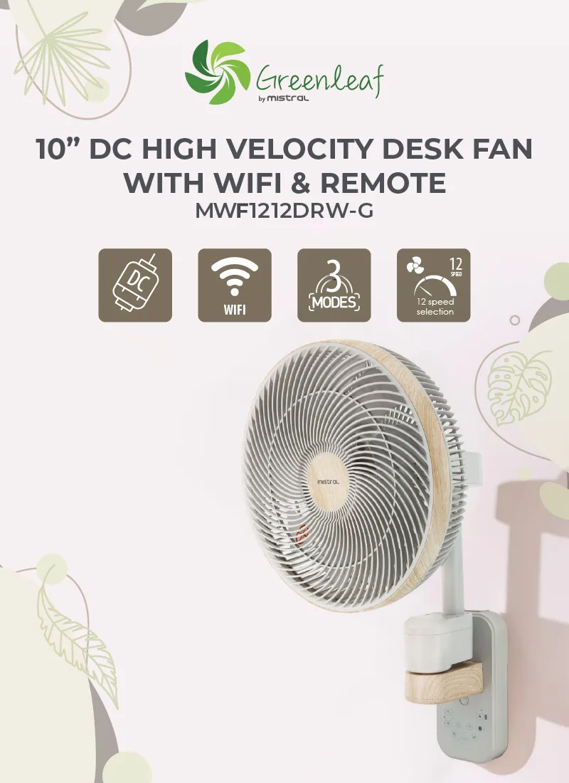 Mistral MWF1212DRW-G DC High Velocity Wall Fan with WIFI & Remote 12 Inch
