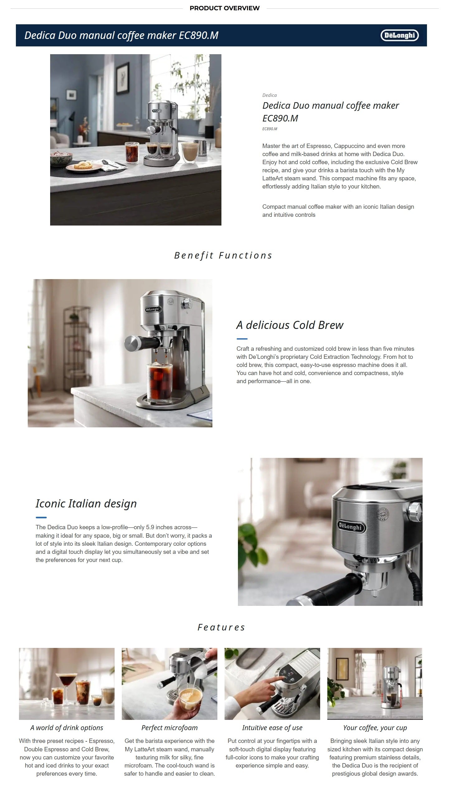 Delonghi Dedica EC890 | EC890.M Duo Manual Coffee Maker