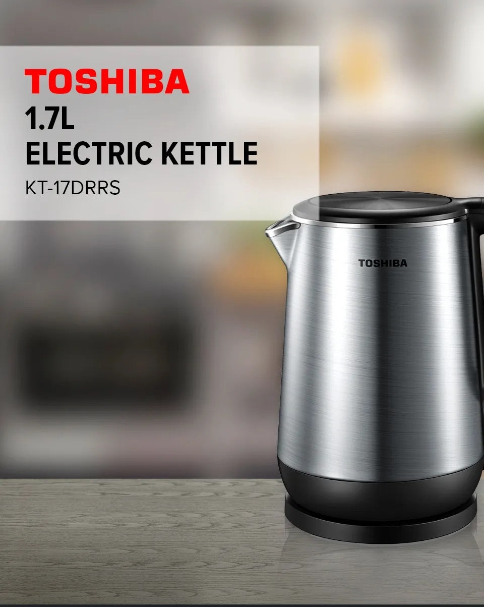 Toshiba KT-17DRRS Black Stainless Steel Double Wall Protection Fast Boiling Electric Jug Kettle 1.7L