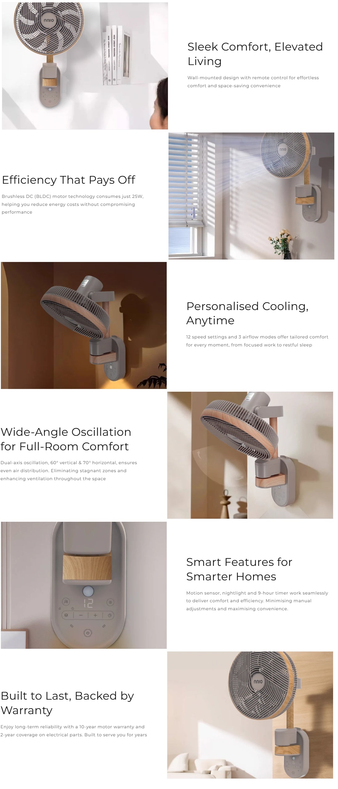 NNIO WALLIE-300 BLDC Wall Fan with Remote 12 Inch