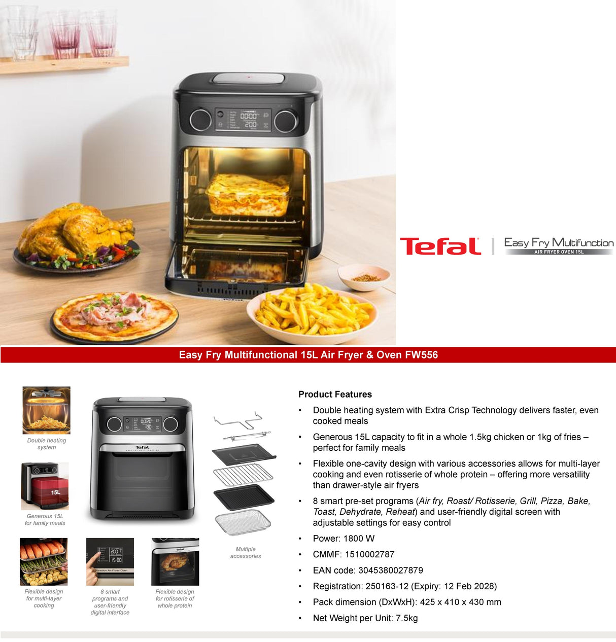 Tefal FW556 Easy Fry Multifunctional Air Fryer & Oven 15L