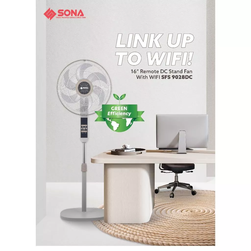 Sona SFS 9028DC | SFS9028DC Remote DC Stand Fan With WiFi 16 Inch