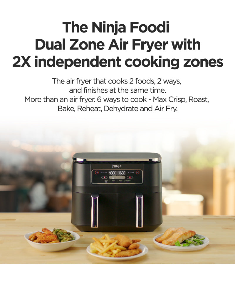 Ninja AF300 Foodi DualZone 6-in-1 Digital Air Fryer, 7.6L, No Oil, Crisp, Roast, Bake, Reheat, Dehydrate, Non-Stick