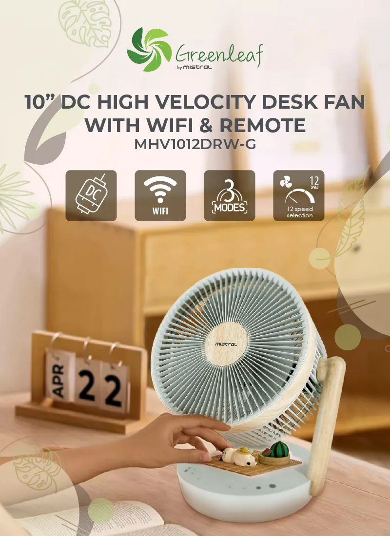 Mistral MHV1012DRW-G DC High Velocity Desk Fan With WIFI & Remote 10 Inch