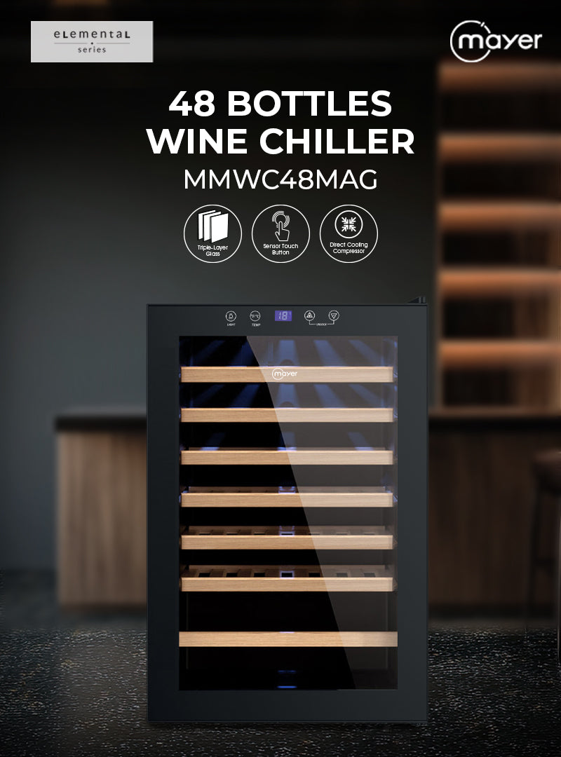 Mayer MMWC48MAG Wine Chiller Triple Glass with Anti-UV 48 Bottles