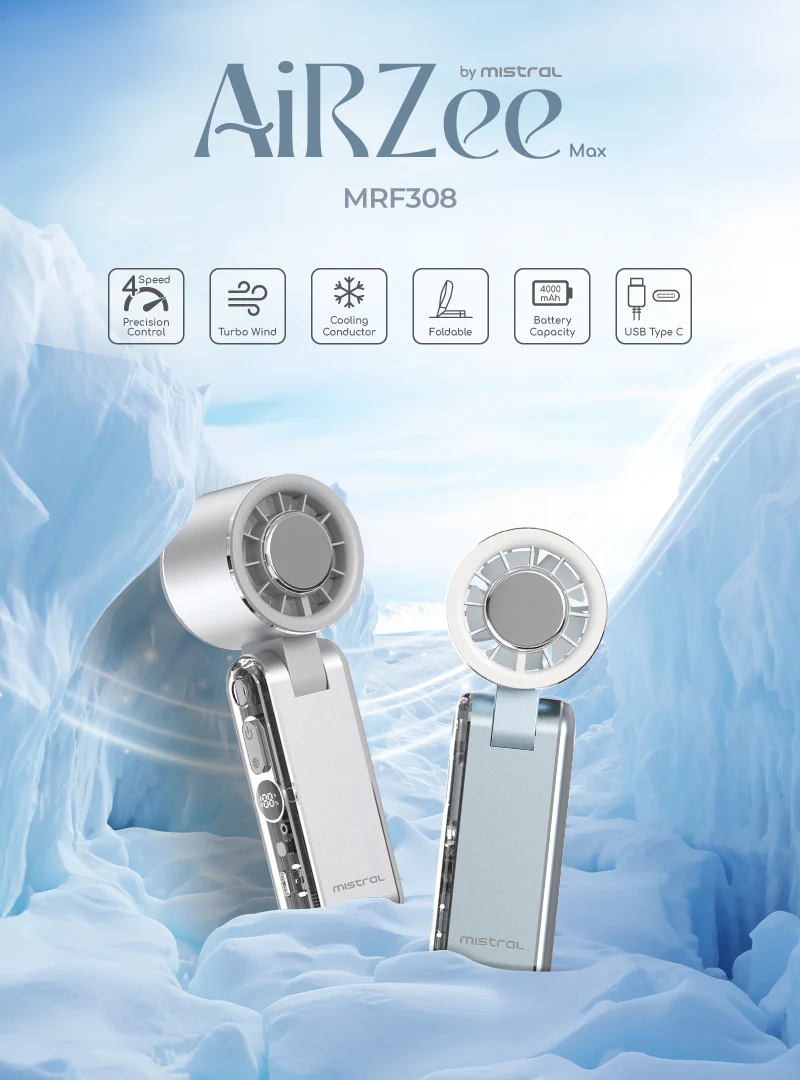 Mistral MRF308 AirZee Max- High Speed Turbo Foldable USB Fan with Cooling Conductor