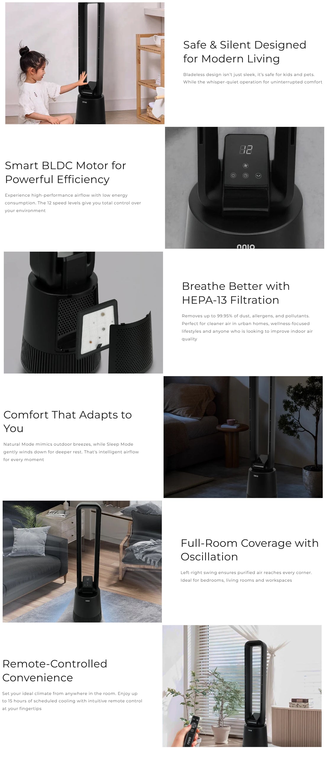 NNIO ZENO Air Purifying BLDC Bladeless Fan With Remote