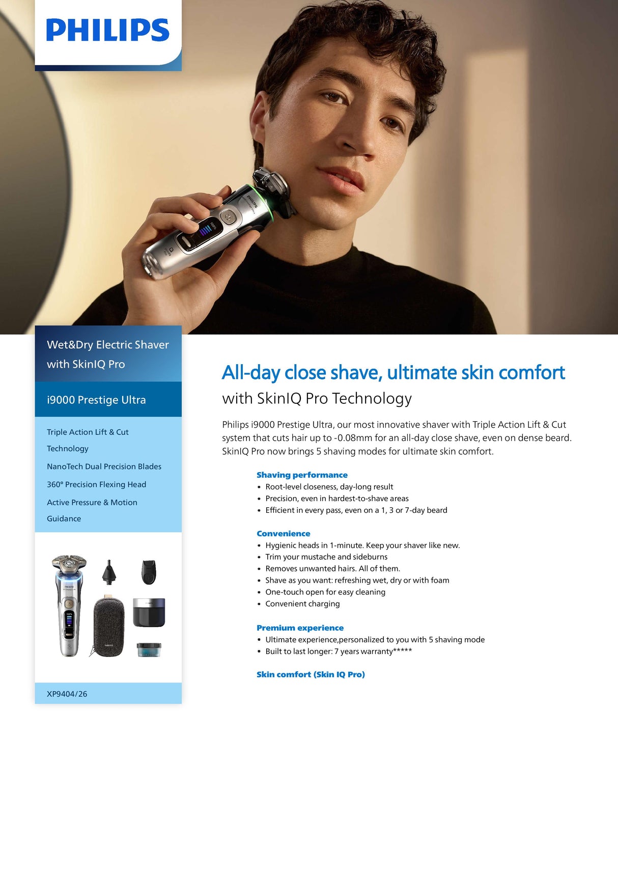 Philips XP9404/26 | XP9404 Wet & Dry Electric Shaver with SkinIQ Pro i9000 Prestige Ultra