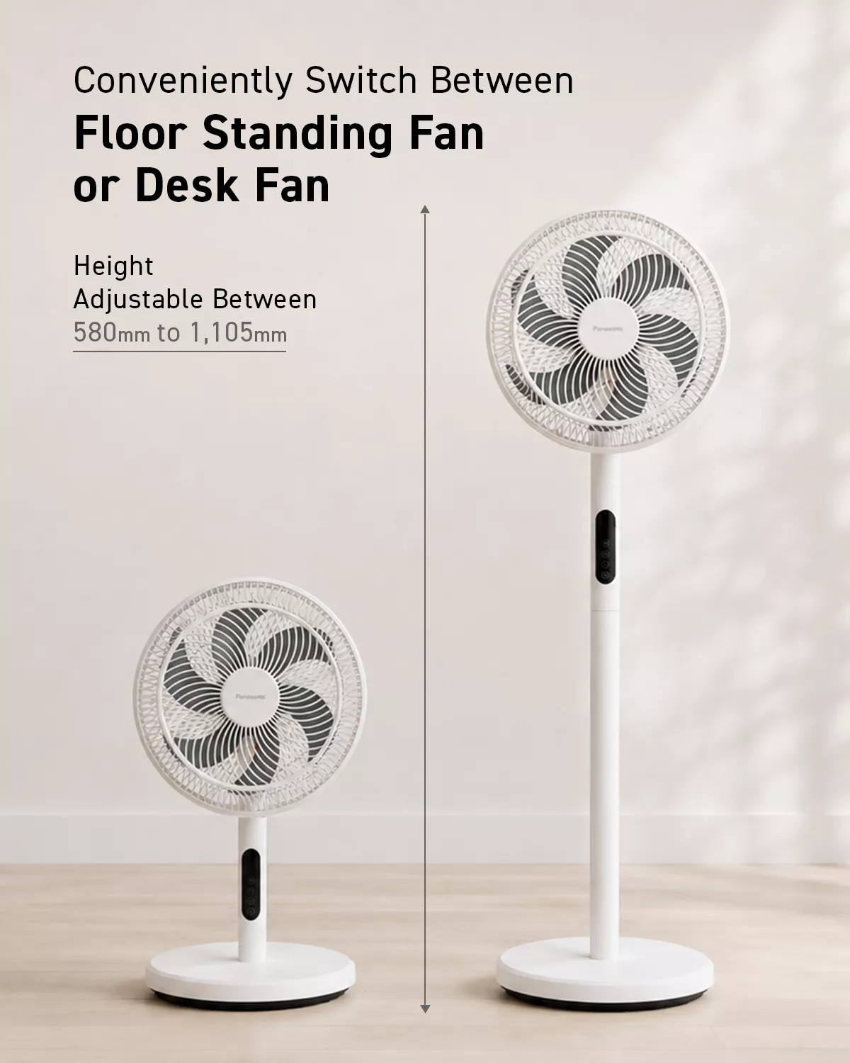 Panasonic F-30JLAWS Ultra-Quiet DC Motor Desk Fan Stand Fan | Adjustable Height 30cm 12 Inch