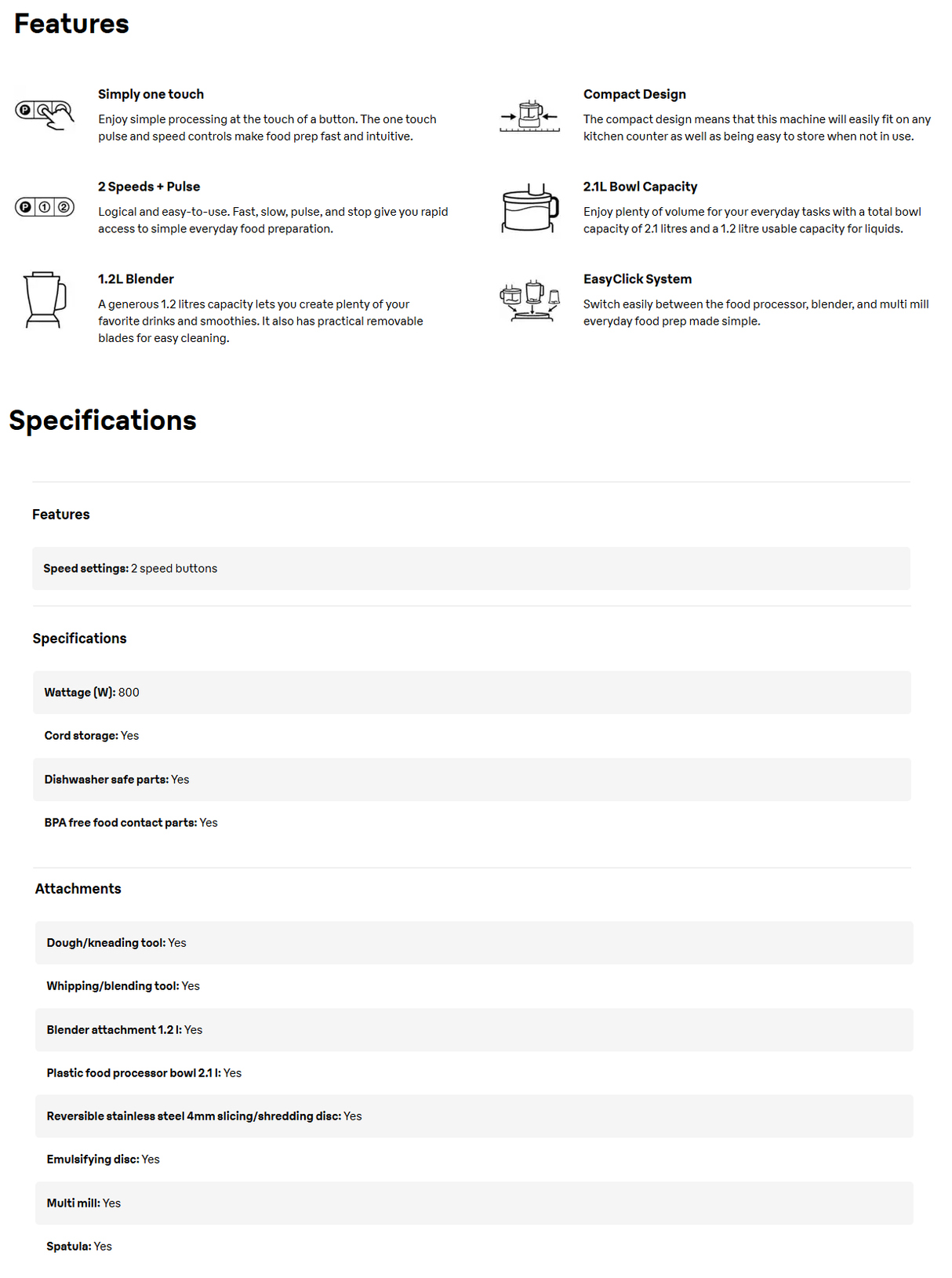 Braun FP3132BK PureEase Food Processor (1.2L + 2.1L)