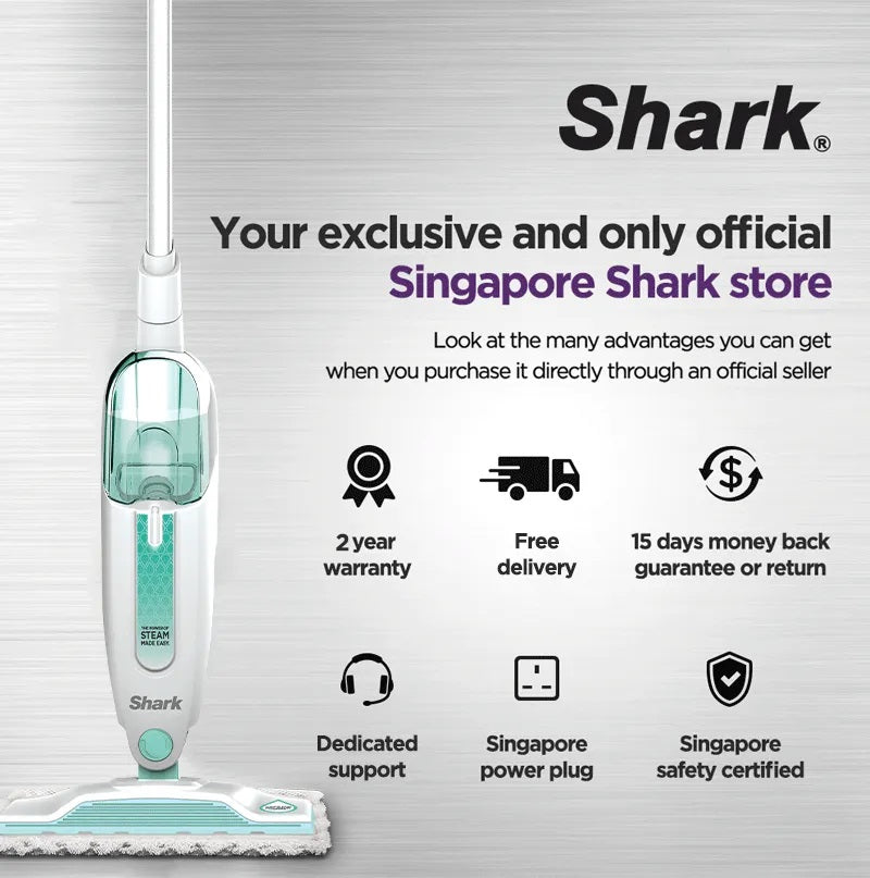 Shark S1000 Steam Mop 375ml, Floor cleaning mop with 2 Dirt Grip Pads, Lightweight, Safe for all Sealed Hard Floors like Tile, Hardwood, Stone, Laminate, Vinyl & More, Machine Washable Pads, Removable Water Tank, White/Seafoam