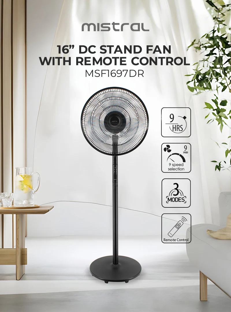Mistral MSF1697DR Matt Black Gen 1 DC Stand Fan with Remote 16 Inch
