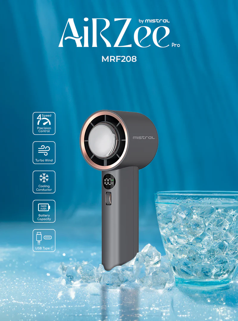 Mistral MRF208 AirZee Pro - High Speed Turbo USB Fan with Cooling Conductor Black Grey