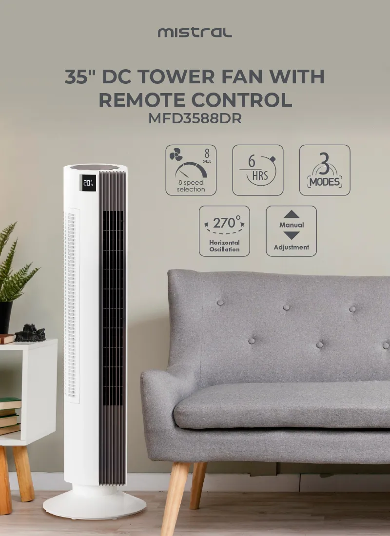 Mistral MFD3588DR DC Tower Fan with Remote Control 35 Inch