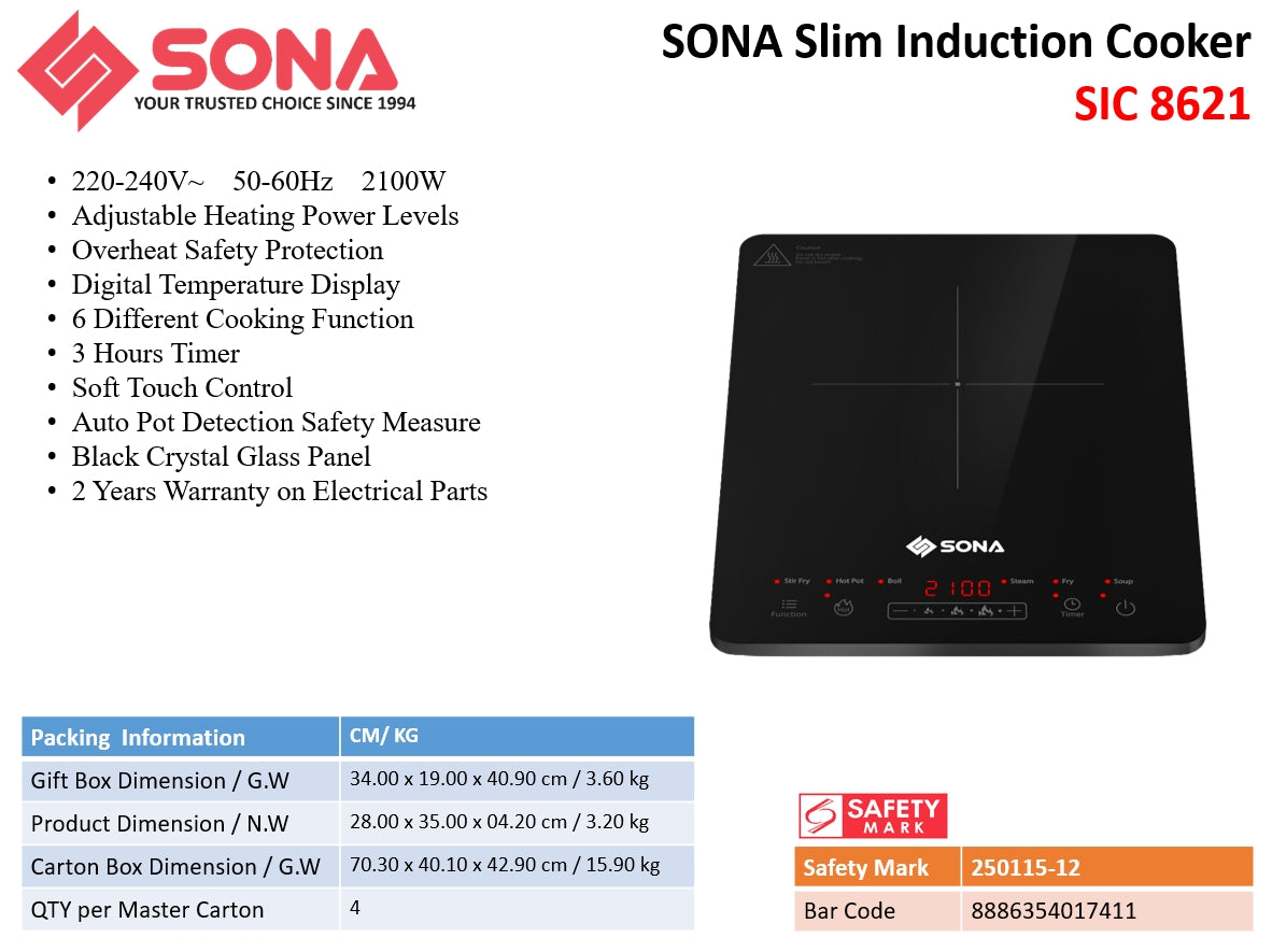 Sona SIC 8621 | SIC8621 Slim Induction Cooker 2100W
