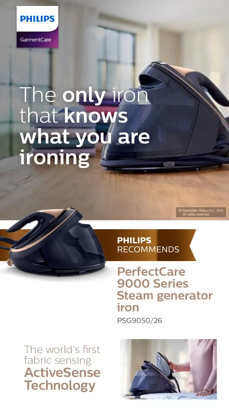 FREE Ironing Board + Philips PSG9050/26 | PSG9050 Steam Generator Iron (Perfectcare) 9000 Series 1.8L - Fabric Sensing Tech, No burns guaranteed
