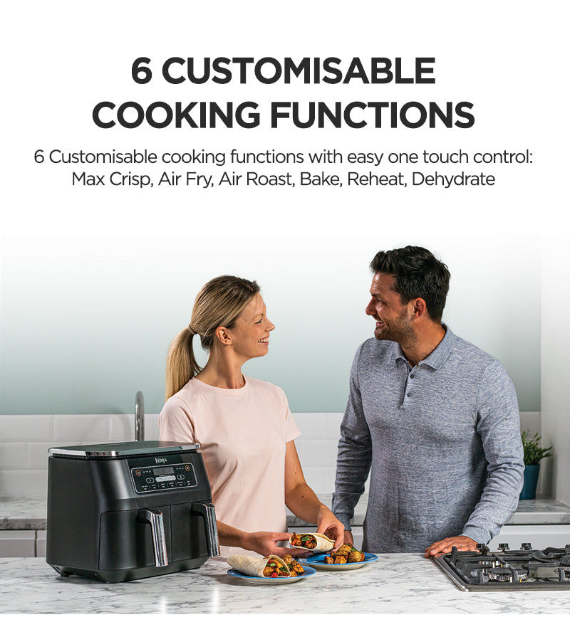 Ninja AF300 Foodi DualZone 6-in-1 Digital Air Fryer, 7.6L, No Oil, Crisp, Roast, Bake, Reheat, Dehydrate, Non-Stick