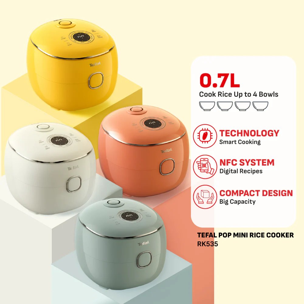 Tefal RK535A | RK5354 | RK5352 | RK535T POP Fuzzy Logic Rice Cooker 0.7L - 4 Colors Available