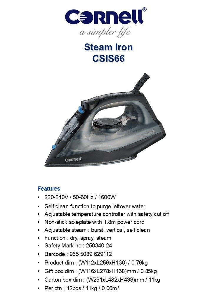 Cornell CSIS66 Steam Iron 1600W