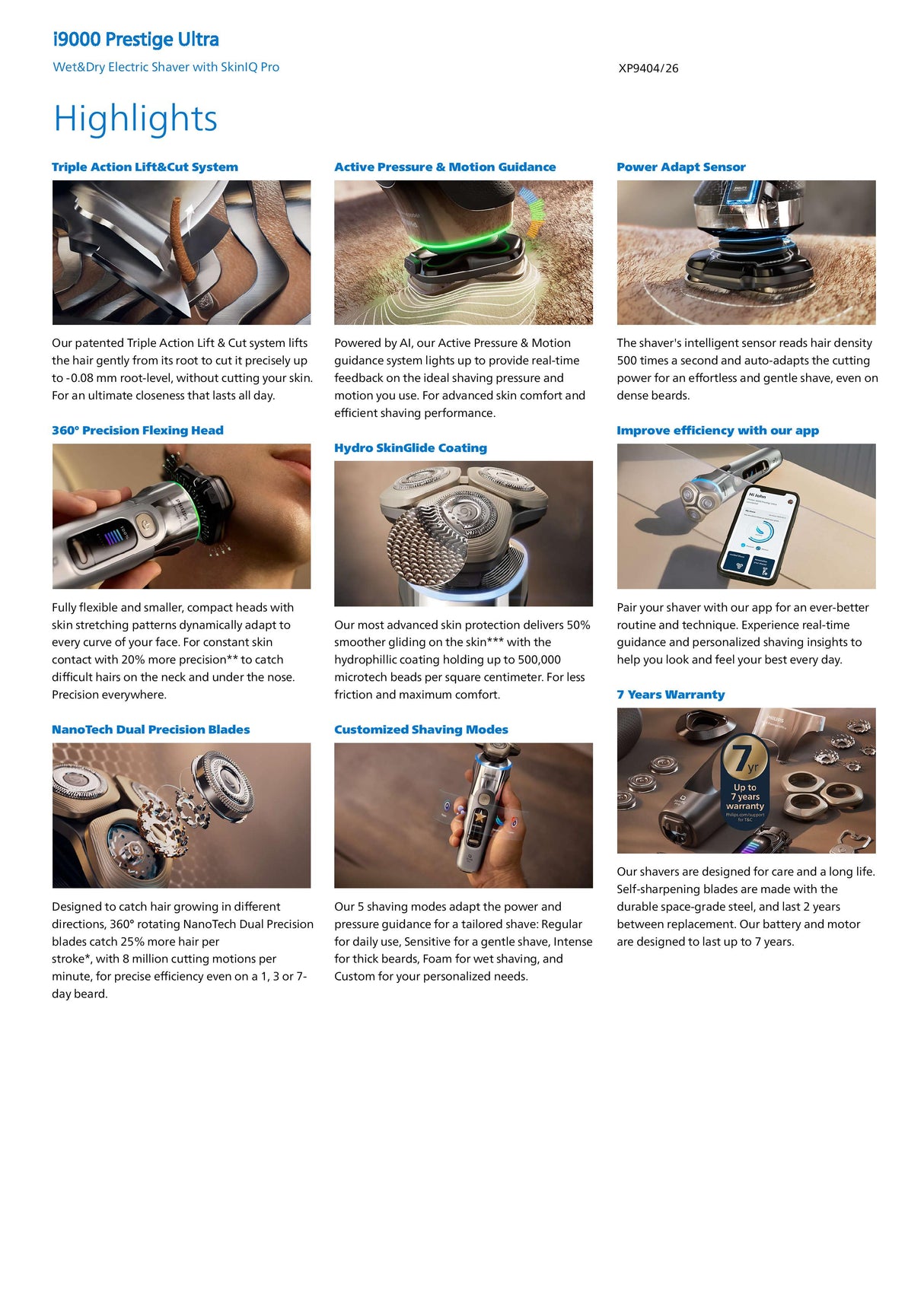 Philips XP9404/26 | XP9404 Wet & Dry Electric Shaver with SkinIQ Pro i9000 Prestige Ultra