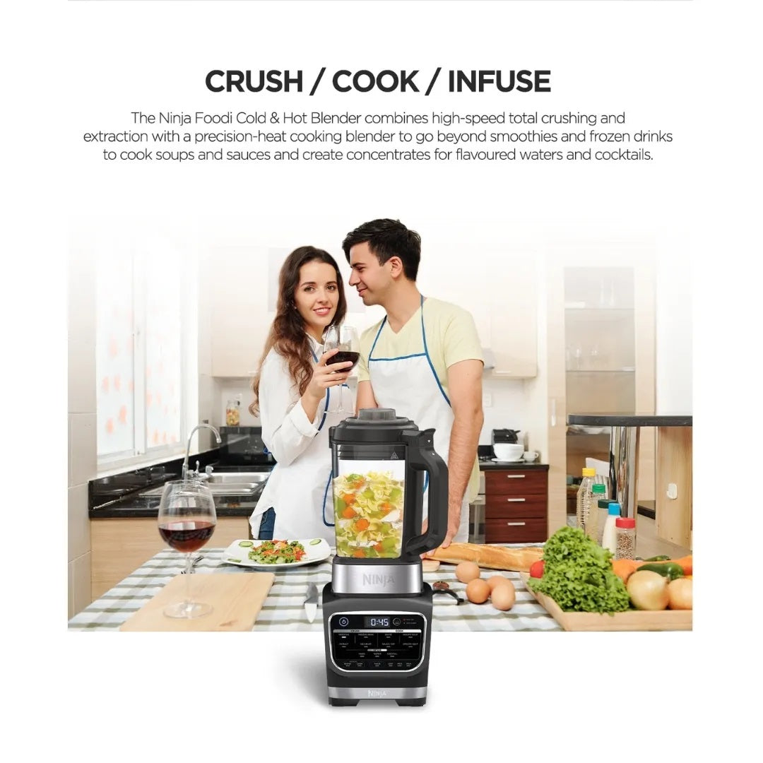 Ninja HB150 Foodi Blender & Soup Maker, 10 Auto-iQ Programs, 1.7L Glass Jug, Hot & Cold Blender, Cleaning Program 1000W