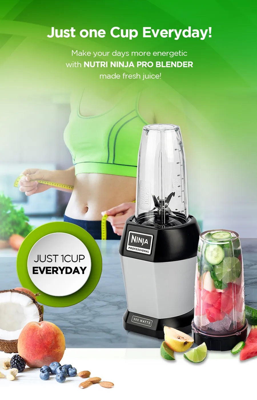 Ninja BL450 Personal Blender,Pro-Extractor Blades,2 On the Go Cups,500ml & 600ml,BPA Free,Recipe Book & powerful 900W