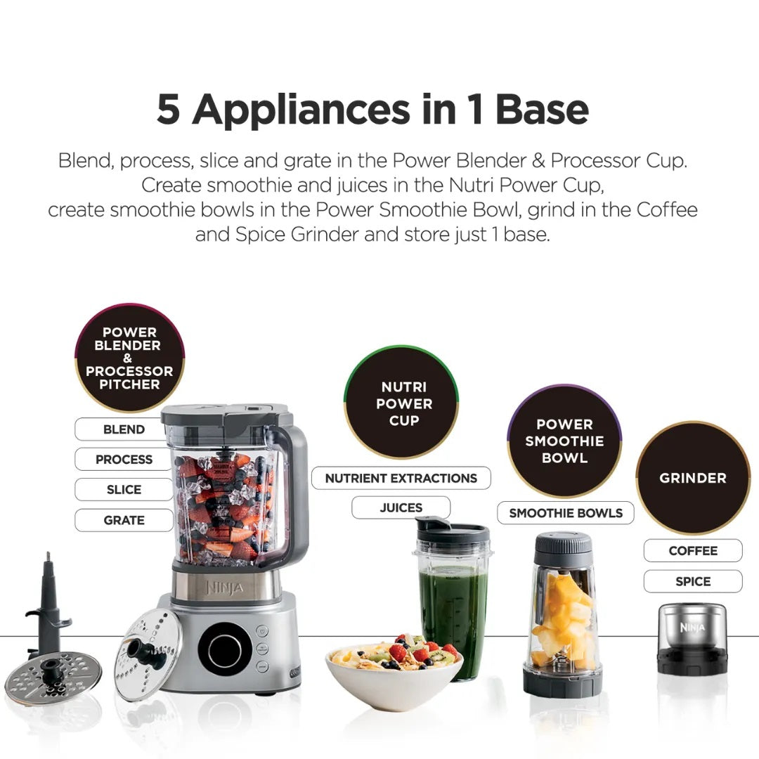 Ninja CB402 Foodi 5 in 1 Power Blender & Food Processor + XL Smoothie Maker & Nutrient Extraction Cup, 1200W motor