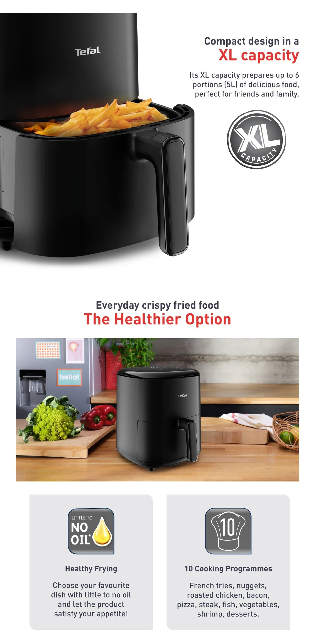 Tefal EY2458 Easy Fry Max Digital Air Fryer 5L - 10 programs, non-stick dishwasher safe basket, 70% Energy Saving