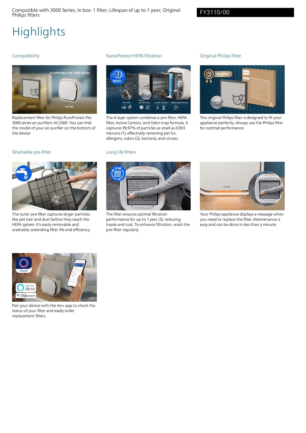 Philips FY3110/00 PureProtect Pet 3000 Series HEPA NanoProtect filter - Original Philips Filters
