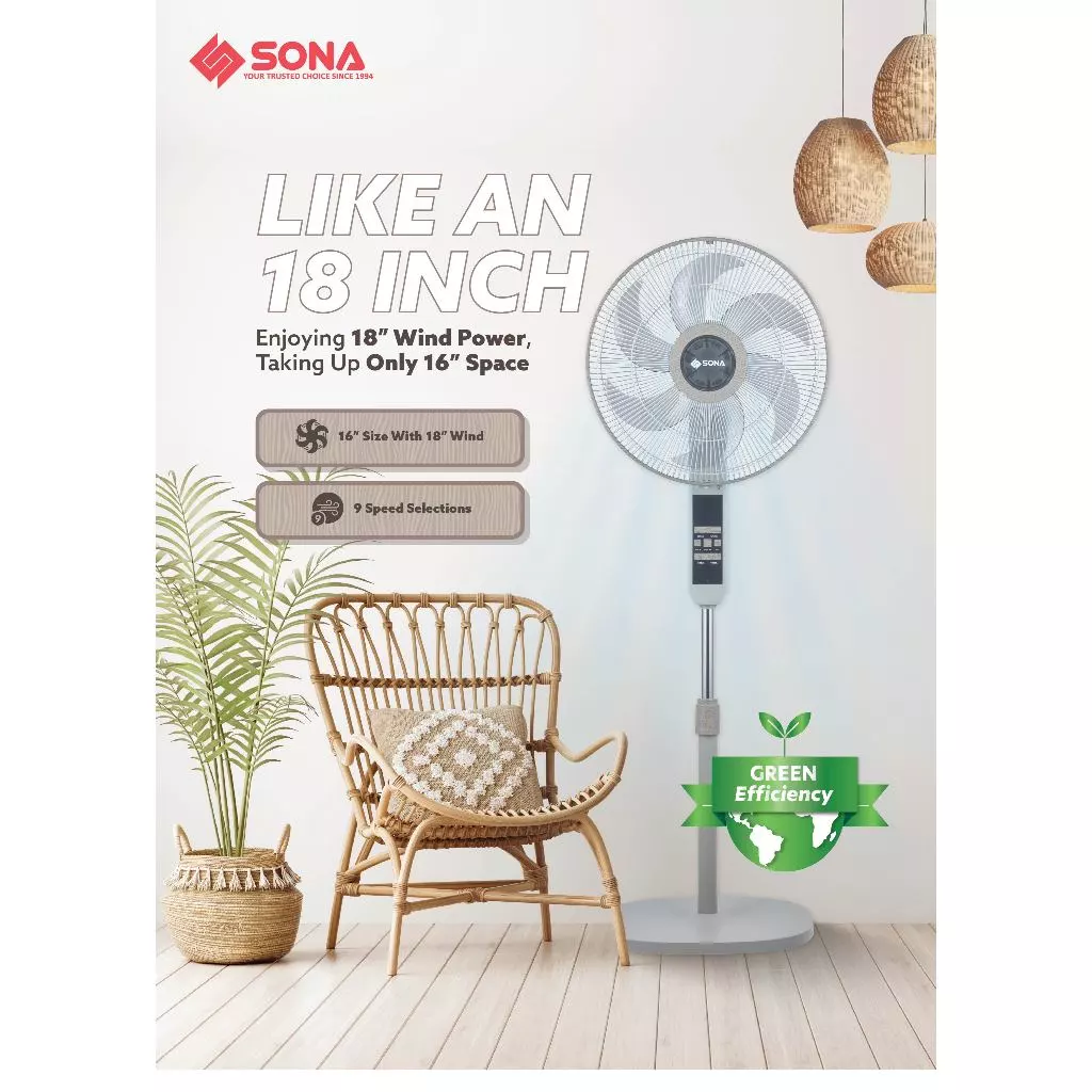 Sona SFS 9028DC | SFS9028DC Remote DC Stand Fan With WiFi 16 Inch