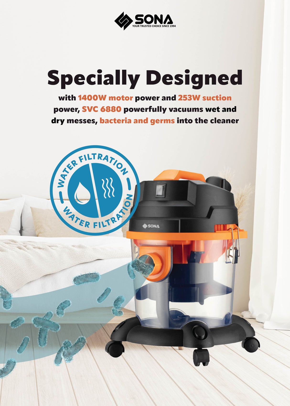 Sona SVC 6880 | SVC6880 Water Filtration Vacuum Cleaner