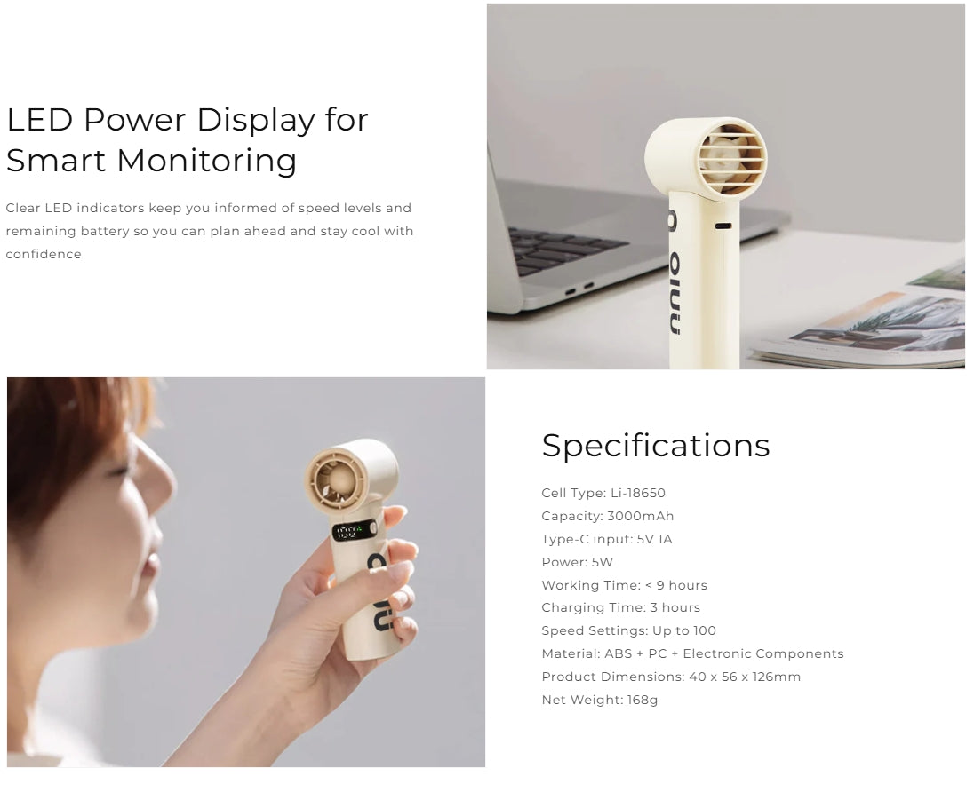 NNIO U-LITE High Speed Portable Handheld Fan 5W | Pocket Size | Easy to carry - 2 Colors Options Available