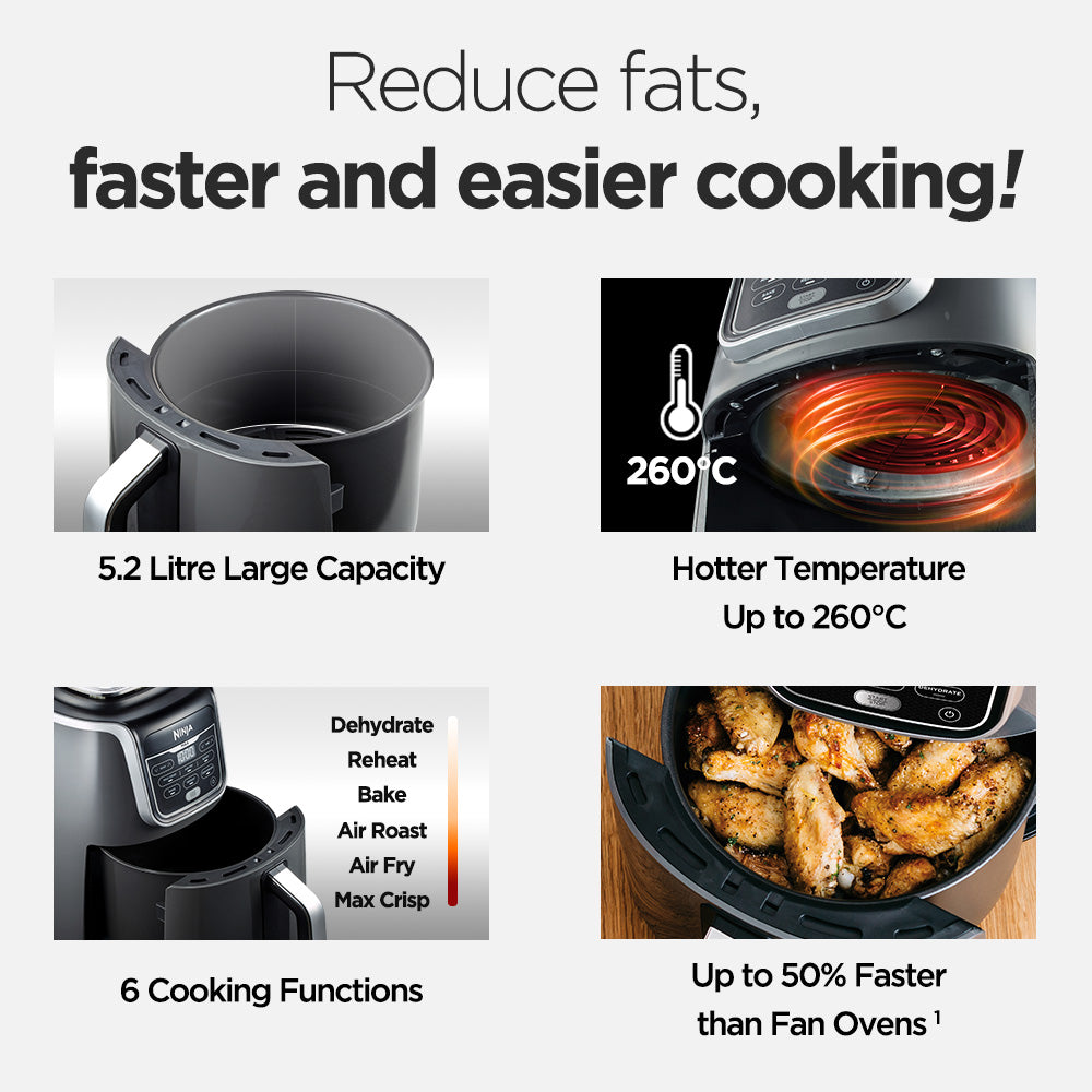 Ninja AF160 Air Fryer Max 5.2L, Digital Airfryer, Cooks, Crisps, Roasts, Bakes, Reheats and Dehydrates