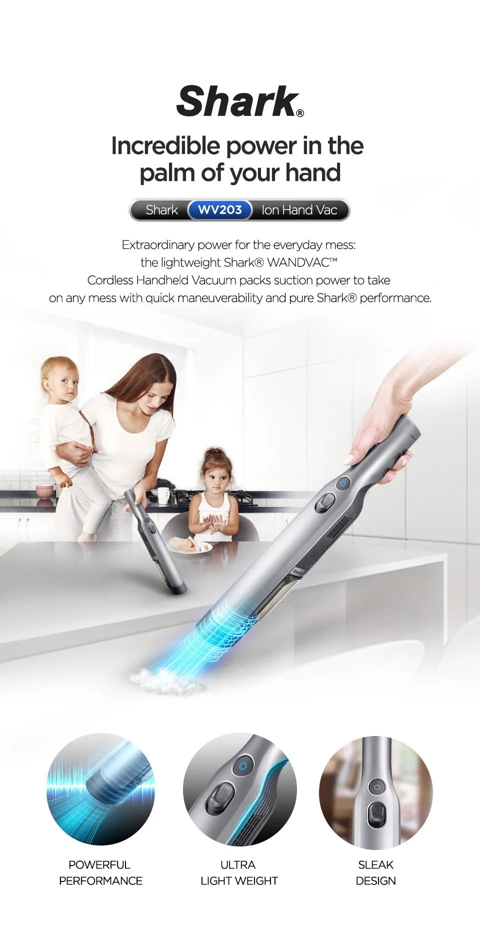 Shark WV203 | WV204 | WV205 | WV206 WANDVAC Cordless Handheld Vacuum, Lightweight, Powerful Suction, Duster/Crevice & Multi-Surface Tools - 4 Color Available