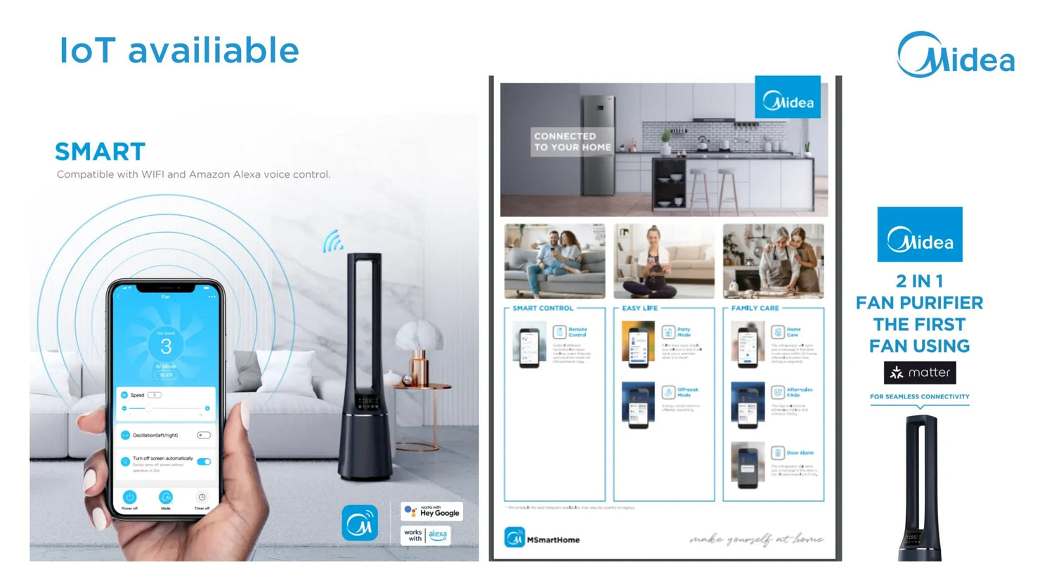 Midea MAM060CPAPWH | MAM060CPBPBH Remote DC Motor Bladeless Fan with Air Purifier - 2 Color Options