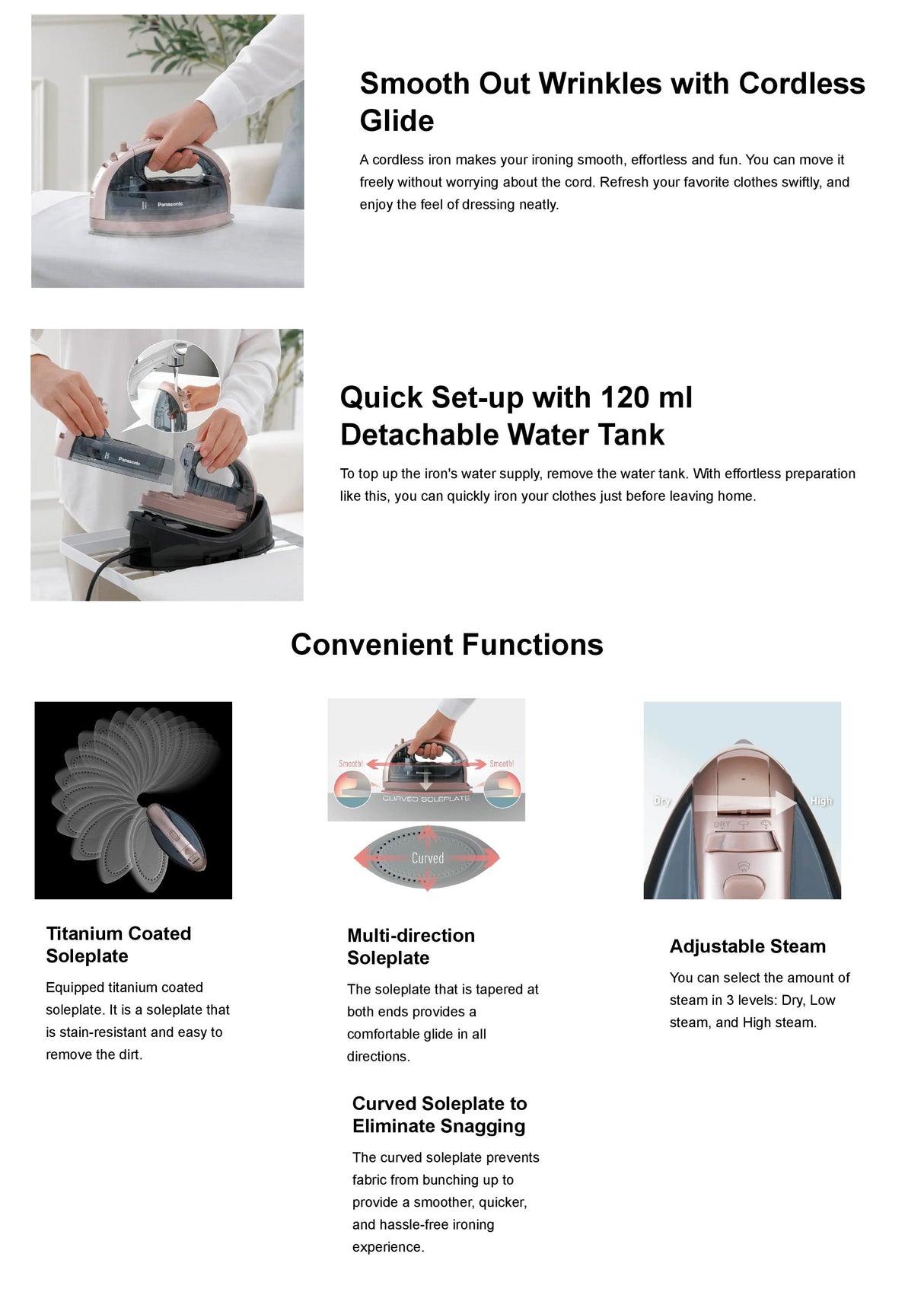 Panasonic NI-WL35PNSH Cordless Steam Iron 1800W (Pink Gold)