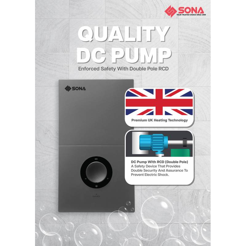 Sona SWH 2920 | SWH2920 Rain Shower Instantaneous Water Heater (w/ DC Pump & ELCB) - 3300W
