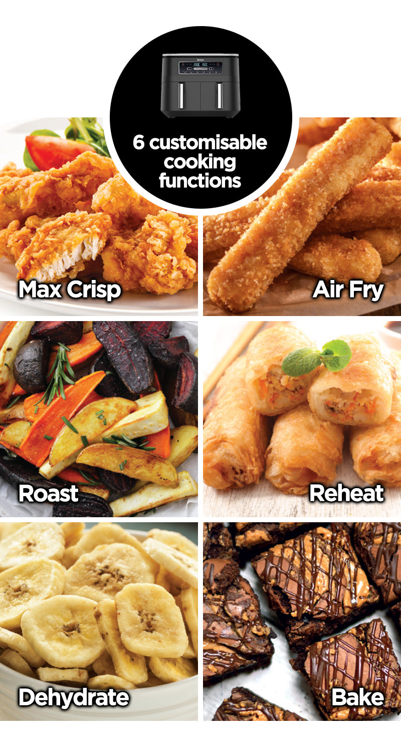 Ninja AF300 Foodi DualZone 6-in-1 Digital Air Fryer, 7.6L, No Oil, Crisp, Roast, Bake, Reheat, Dehydrate, Non-Stick