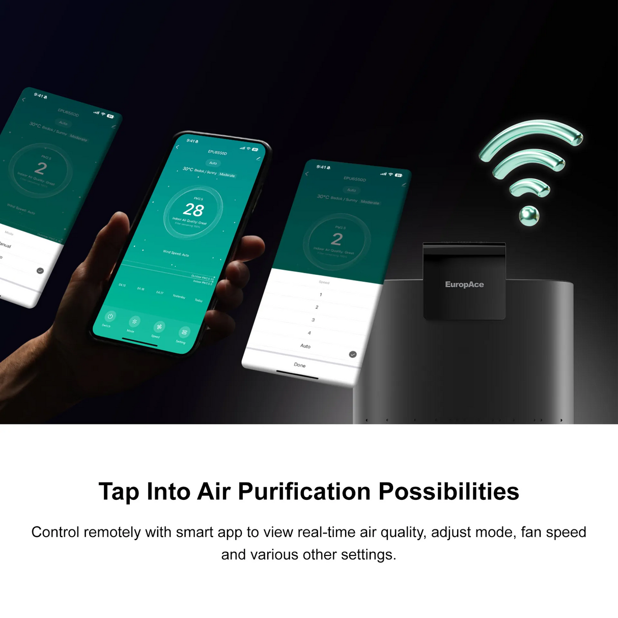 Europace EPU6550DMG Air Purifier ZenFresh Aroma Series (105sqm, CADR 550), Metallic Grey, Ioniser, Smart WiFi