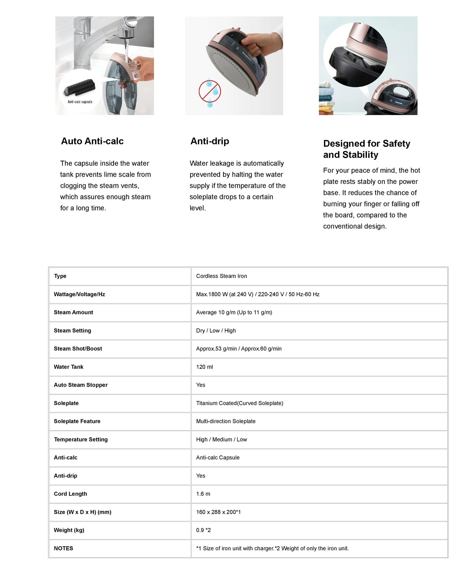 Panasonic NI-WL35PNSH Cordless Steam Iron 1800W (Pink Gold)