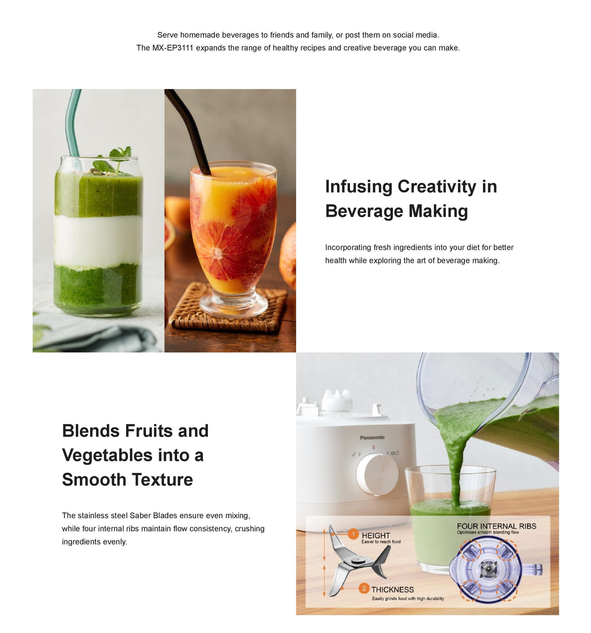 Panasonic MX-EP3111WSP Plastic Jug Blender with Dry Mill for Juice, Smoothies, Soup and Spices 1.0L